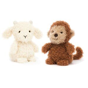 Jellycat Fluffy Little Goat and Monkey Plush Set Of 2